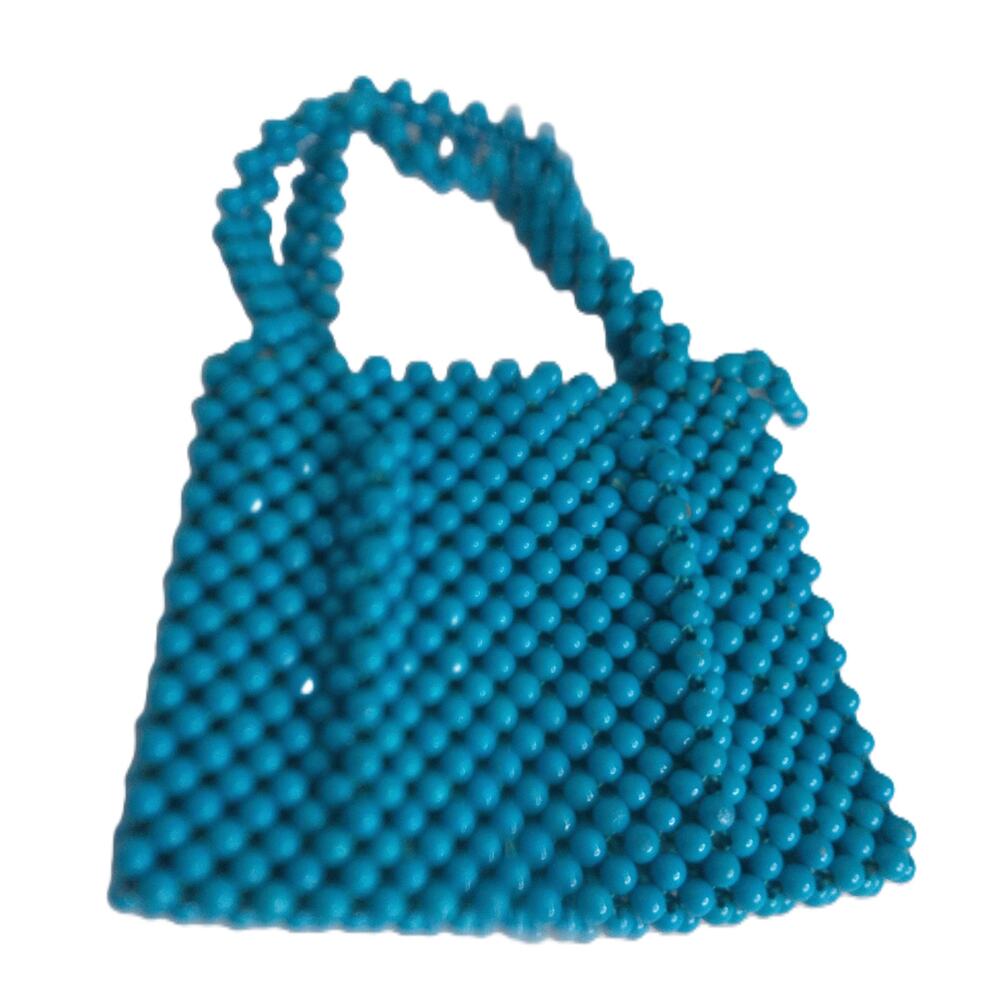 Vintage JEM Blue Beaded Handbag 70s Boho Beaded Purse Handmade Kitsch Retro